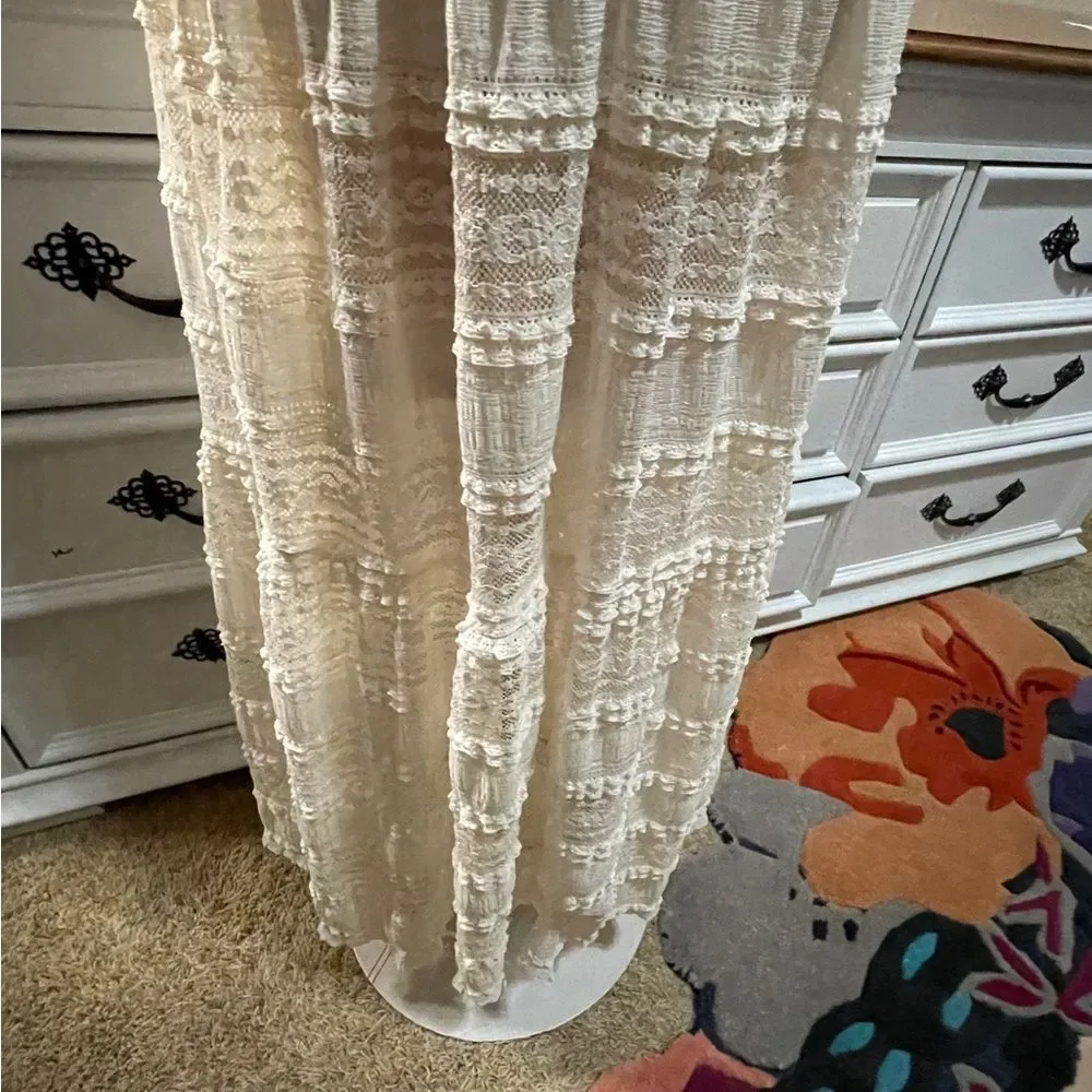 Eliza J Creme Crochet Lace Maxi Dress Women Sz 6 Tiered Lined Cottagecore Boho